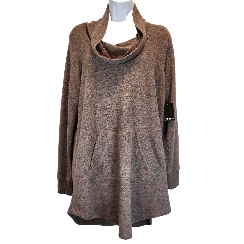 Torrid NWT Women`s Size 10 (00) Super Soft Plush Cowl Neck Tunic Sweater Brown